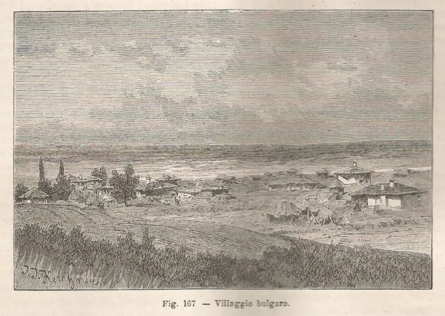 A1737 Villaggio bulgaro - Xilografia - Stampa Antica del 1895 - Engraving