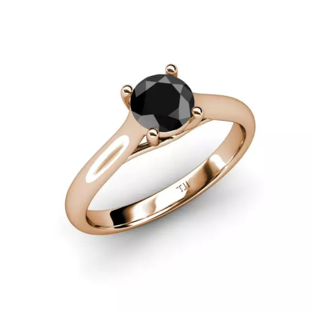 1.10ctcs Schwarz Rund Brillant Diamant Solitaire Hochzeit 14kt Rotgold Ring