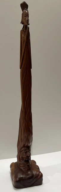 Vintage Ubud Bali Sculpture Statue Large Carving Totem Style Woman Icon Wood Art