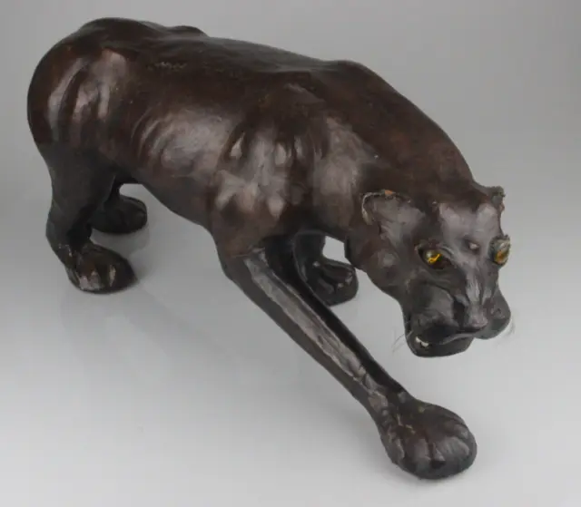 Large Leather Covered Panther with Glass Eyes Manner of Omersa for Liberty