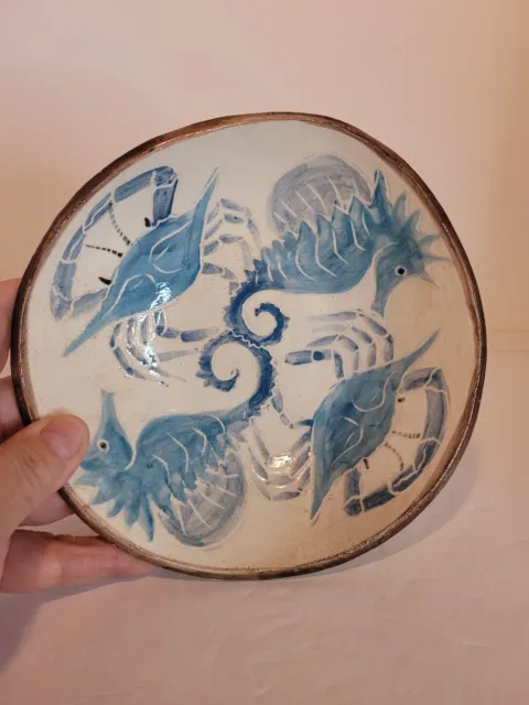 Pottery Bowl Nautical Seahorses & Crabs. 6.25"