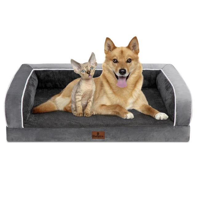 Dark Gray Orthopedic Dog Bed Memory Foam Bolster Soft Pet Couch for Large Dogs