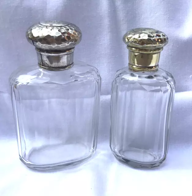 Two Antique Sterling Silver Topped Vanity Bottles, London