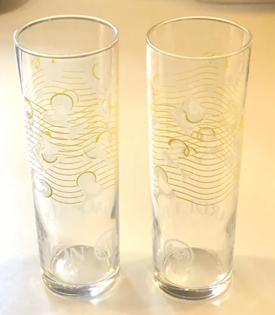 2 - Libbey Bacardi Limon Rum Highball Glasses - 7" Tall, Lemon Design Yellow