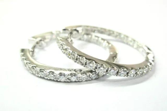 Inside Out Diamond Hoop Earrings 18Kt White Gold 1.20Ct 1"