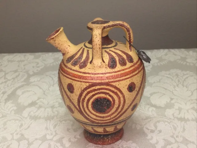 Greek Minoan Mycenaean Spiral Pottery Stirrup Vessel Jar Hand Made Replica w Tag 2