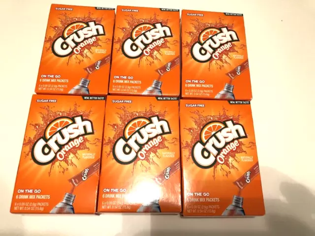 CRUSH ORANGE Drink Mix Singles to Go! 6 Boxes / 36 Packets total, Sugar Free