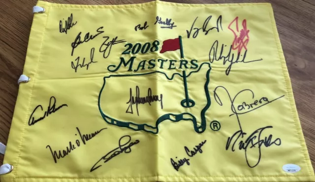 2008 Masters flag signed Arnold Palmer Phil Mickelson Casper Faldo Couples JSA