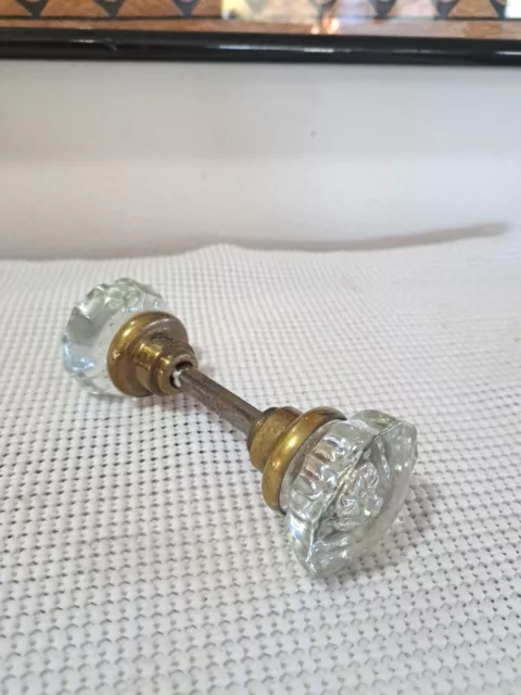 Crystal Glass Door Knob Set, Threaded Spindle, Grub Screws- 12 Point  Brass