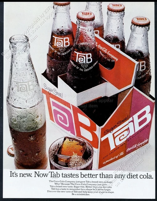 1968 Tab diet soda bottle six pack photo vintage print ad