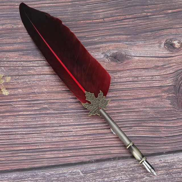 VINTAGE FEATHER FOUNTAIN Writing Pen Calligraphy Ink Quill Dip Pen(Red
