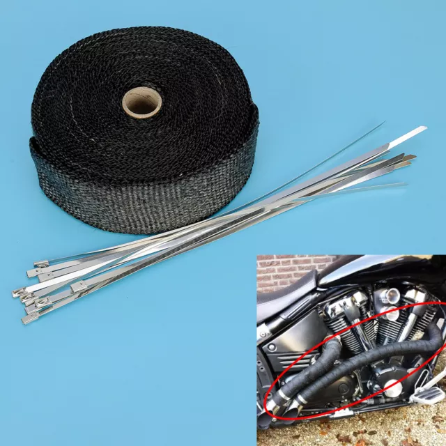 2''x50ft Black Pipe Header Manifold Exhaust Heat Wrap Tape ties for Motorcycle