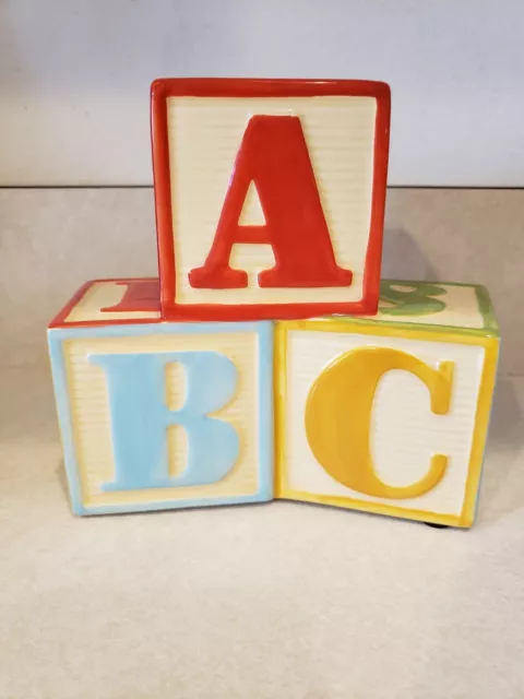 Hallmark 123 ABC Ceramic Block Piggy Bank Colorful Nursery Baby Shower Keepsake