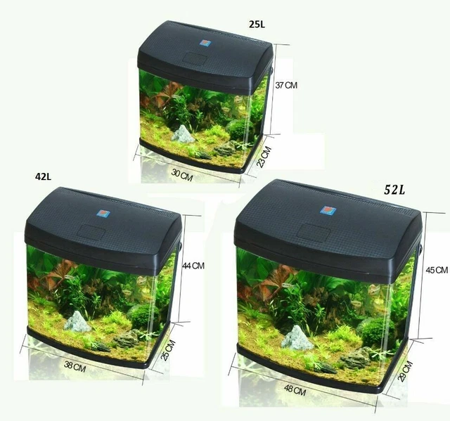 25L/42L/52L Aquarium Fish Glass Tank Fresh Water LED Light Filter Black