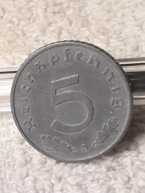 Vintage 1941 , WW2 German 5 Reichspfennig , WWII Era Circulated Coin