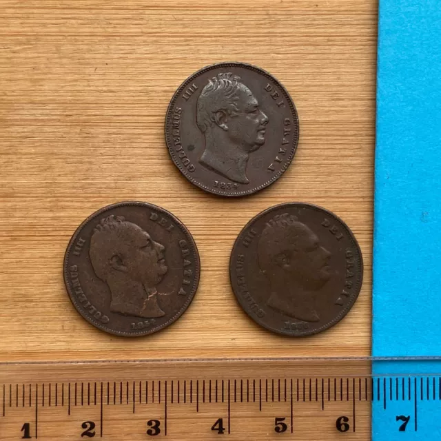 3x William IV Farthings 1834 and 1836 (ref #12)