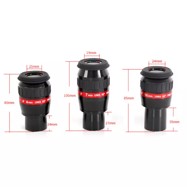 1.25" 82 Degree Series Ultra Wide Angle Telescope Eyepiece Lens 4mm 7mm 16mm