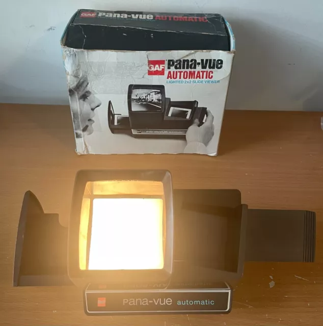 Vintage GAF Pana-Vue Automatic Lighted 2x2 Slide Viewer Original Box Tested