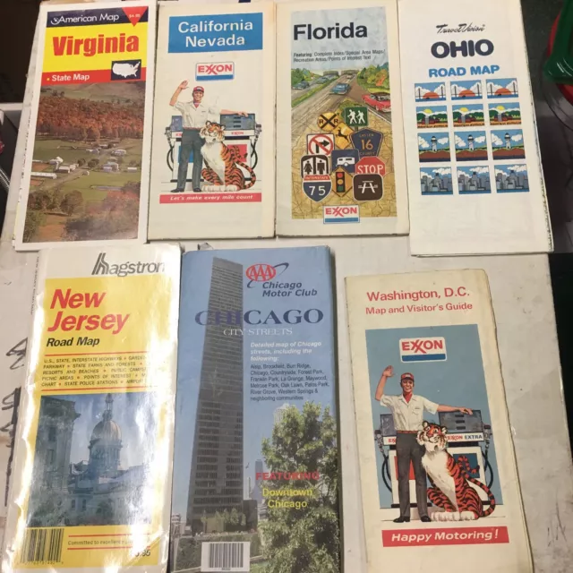 Lot Of Vintage U.S. State Travel Highway  Road Maps Etc 7 Total AAA Rare One