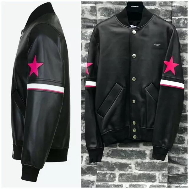 UltraRare & Gorgeous Givenchy AW18 Lamb Leather Solid Black Stars Bomber Jacket