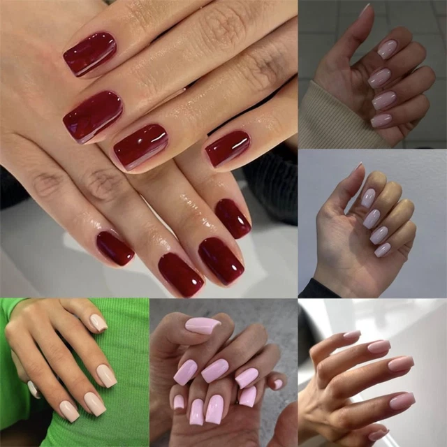 Medium Length False Nail Square Head Press on Nails French Fake Nails  Women