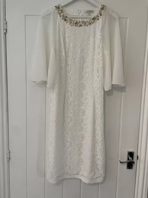 Nightingales Ladies White Embellished Neck Lace Dress Uk Size 14 Brand New