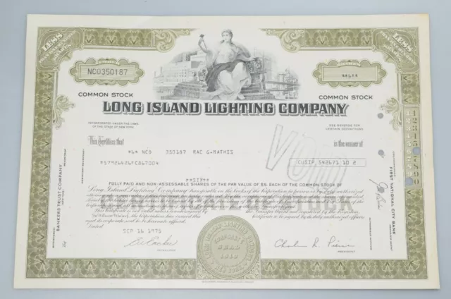 Historisches Wertpapier Aktie Long Islnd Lighting Company  1975 6 Shares 024