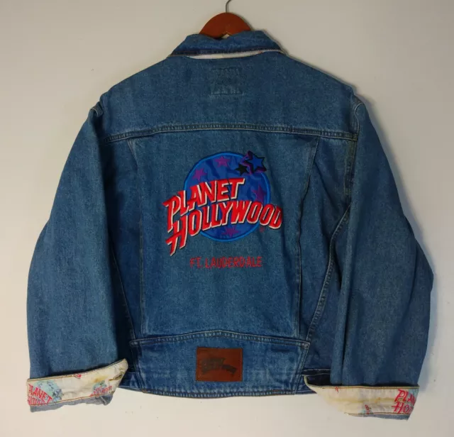 VINTAGE Unisex DENIM JACKET Embroidered PLANET HOLLYWOOD FT.Lauderdale SZ small