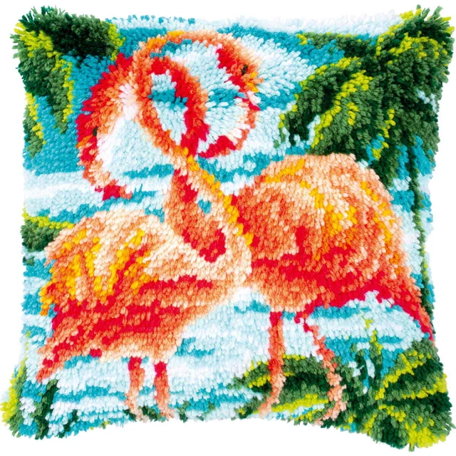 Cojín de andar Vervaco "2 flamencos rosas", imagen predibujada, 40x40cm
