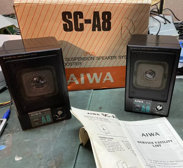 AIWA SC-A8 Mini Power Booster Acoustic Suspension Speakers Open Box Black