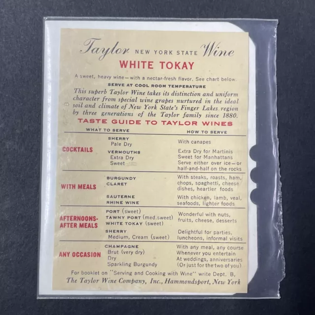 Vintage 1939 Taylor Winery White Tokay Wine UNUSED Paper Label Hammondsport 2141