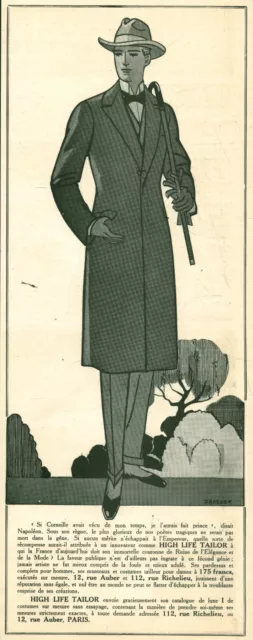 Publicité ancienne mode Homme High Life Tailor 1923 issue de magazine Draeger