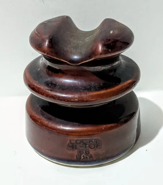 Vintage Locke Hi-Top 66 USA Porcelain Power Line Insulator Ceramic Brown