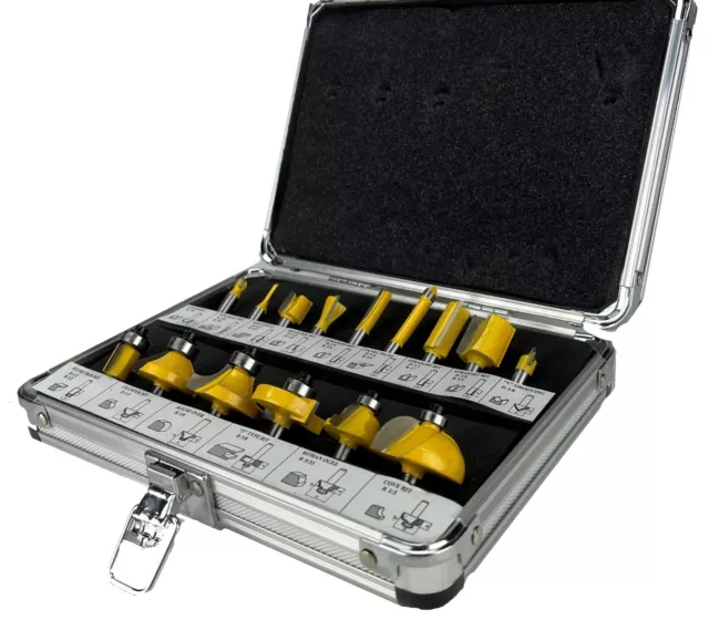 15 Piece EDM ROUTER BIT SET - 1/4" Shank Tungsten Carbide Edges in Aluminum Case