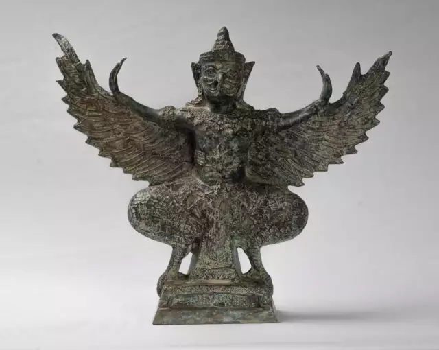 Antique Thai Style Standing  Bronze Vishnu Garuda Statue - 33cm/13"