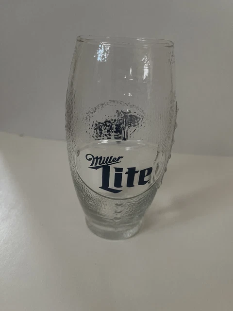 Miller Lite Football Shaped Textured Beer Glass 24 oz 6.75 inch Clear with Blue
