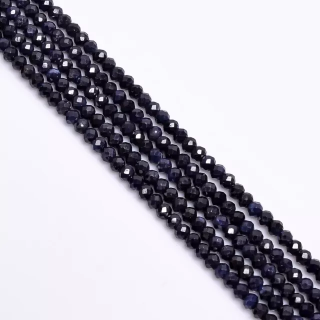 100% Natural Blue Sapphire Gemstone Round Faceted Beads 3X3 mm Strand 13" AB-254 2