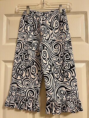Whimsy Wear Boutique Black and White Ruffled Pull-On Pants Girls Size 5