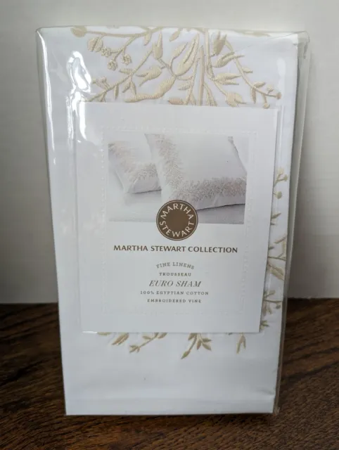 Martha Stewart Trousseau 100% Egyptian  Cotton "Embroidered Vine" Euro Sham NEW
