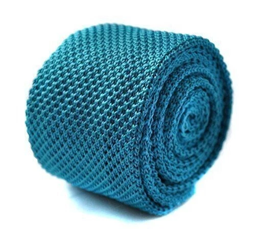 Cravate Frederick Thomas En Soie Tricotée Pour Homme - Bleu Marine à Pois Vert Pâle, Skinny, 57-60 Pouces