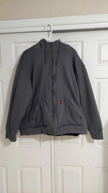 Wrangler Workwear Sherpa Lined Hoodie Sweatshirt GrayMens Sz 2XL 50- 52Zip