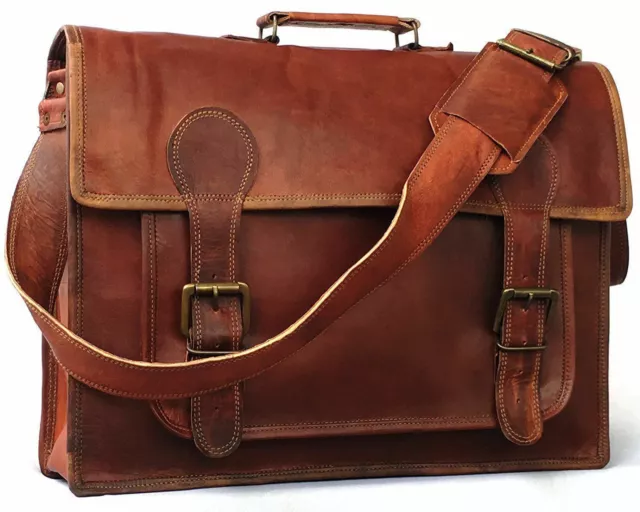 18" Vintage Briefcase Satchel Soft Leather Laptop Messenger Bag Shoulder Men JSV