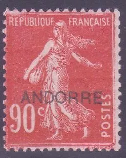 ANDORRE N° 12 " SEMEUSE 90c ROUGE " NEUF xx TTB