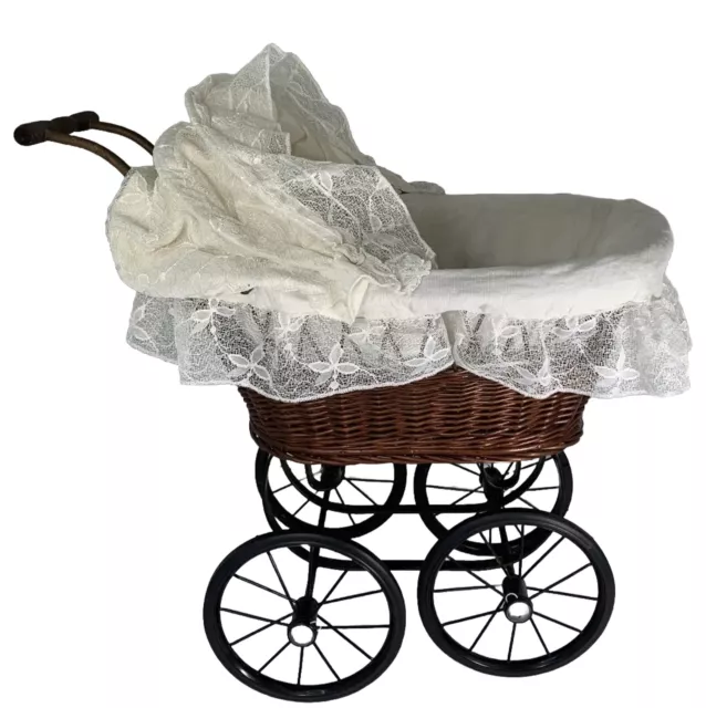 Wicker Lace Baby Doll Carriage Buggy Stroller Home Decor Victorian Antique Style