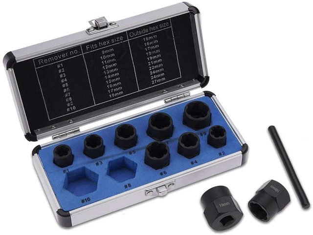 11pcs Damaged Worn Lug Nut Extractor Set Bolt Remover Twist Socket Tool 9-19mm