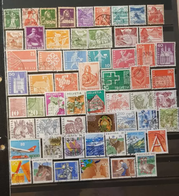 58 verschiedene gestempelte Briefmarken aus der Schweiz