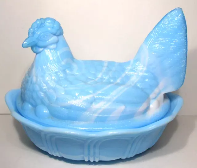 Vintage Fenton Nesting Chicken, Blue Slag Glass, Sm. Chip