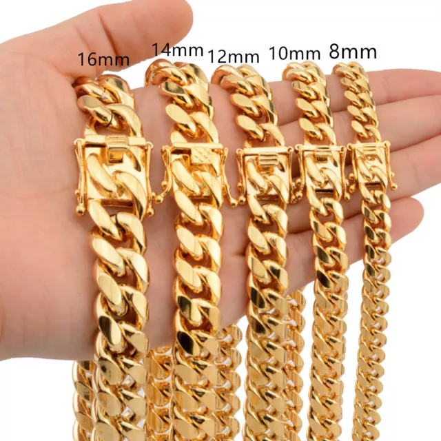 8-18mm Fashion Women Mens Miami Cuban Chain Necklace or Bracelet Stainless Steel