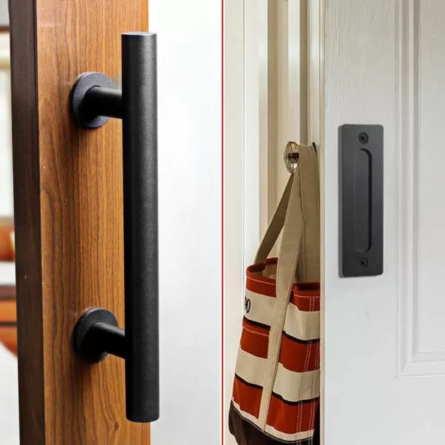 12" Sliding Barn Door Pull Flush Handle Gate Hardware Set Cast Iron Matte Black