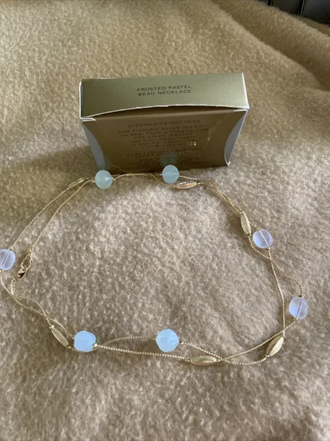 Avon 1998 Frosted Pastel Bead Necklace - Frosted Blue, In Box, Unused
